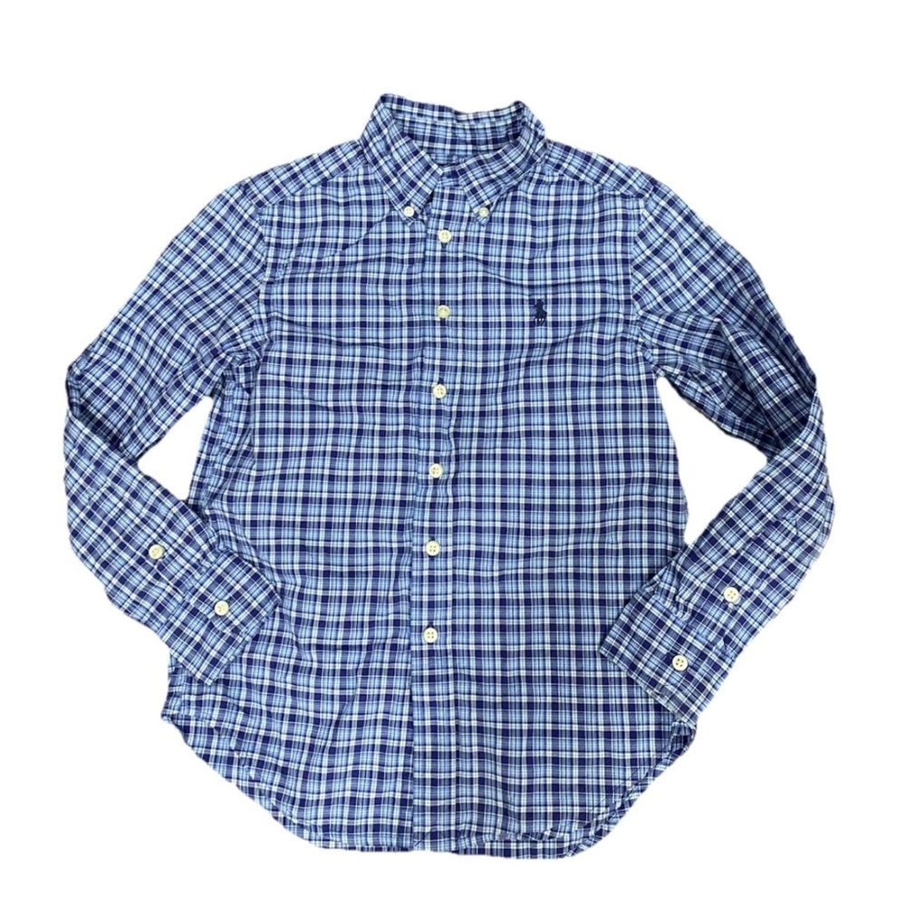 EUC Ralph Lauren Blue/White Plaid Long Sleeve Button up Shirt Boys Size S (8)